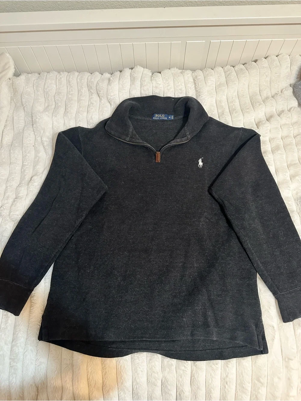 Polo by Ralph Lauren Black Quarter-Zip Sweater with White Polo Logo